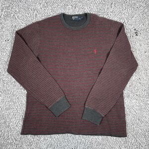 Polo Ralph Lauren Sweater Men's Medium Long Sleeve Stripes Gray Red Preppy Golf